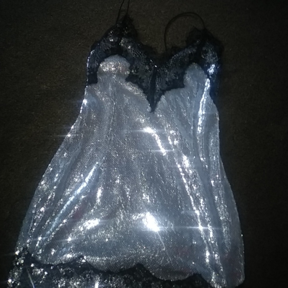 Silver Sequin Lace Trim Bodycon Dress